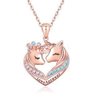 Heart love Pendant Unicorn Necklace with 925 Sterling Silver